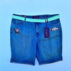 Gloria Vanderbilt Denim High Waist Shorts with Teal Belt